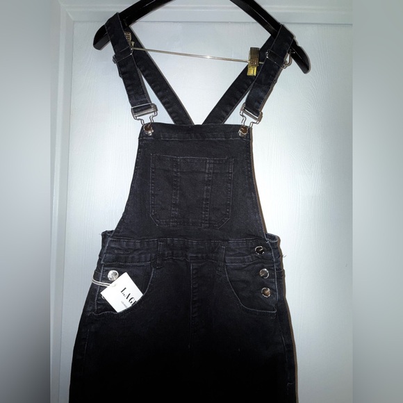 LA Girl Black Denim Straight leg Overalls NWT small - Picture 3 of 15